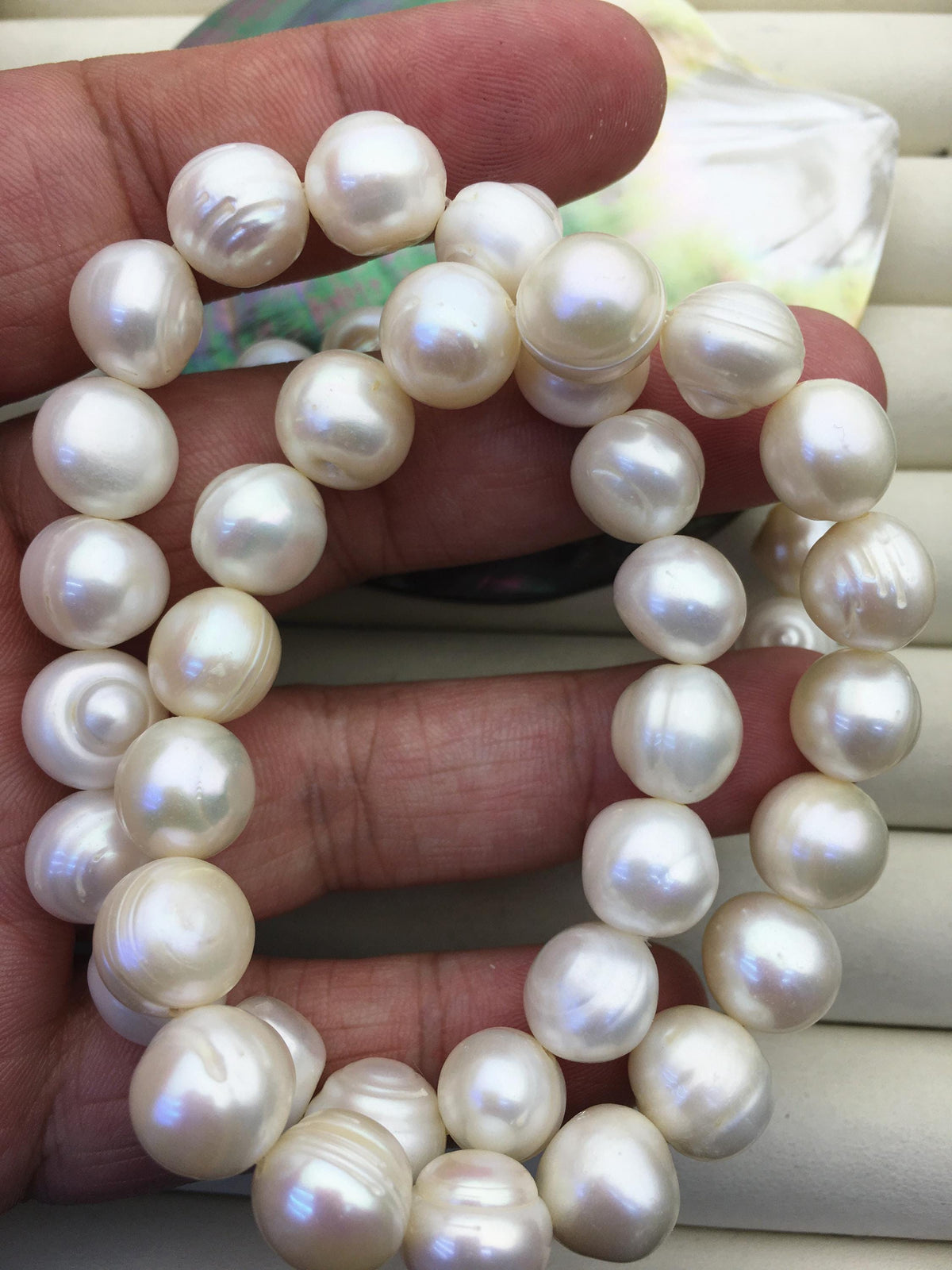 2pcs 7'' AA 11.2-12.2mm big white potato Freshwater pearl Elastic string Bracelet,white pearl bracelet,B8-007
