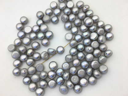 50pcs AA+ 7-8mm gray button round freshwater pearls,0.7mm through hole,LM7-T1