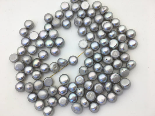 50pcs AA+ 7-8mm gray button round freshwater pearls,0.7mm through hole,LM7-T1