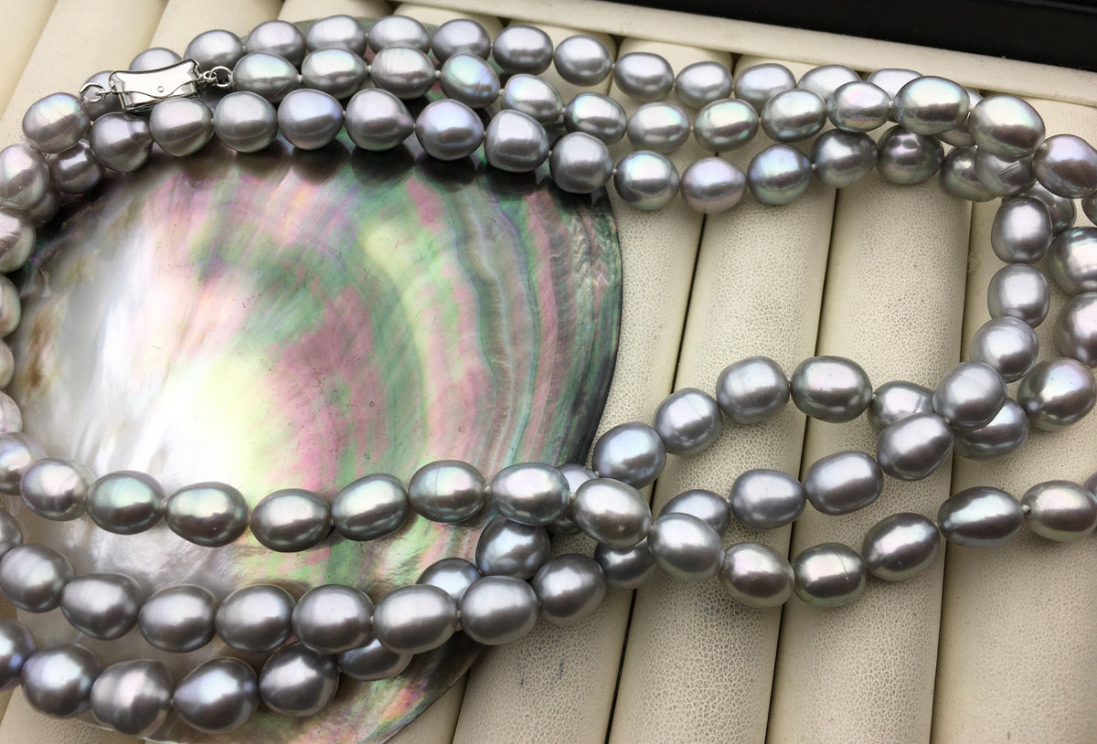 16.5'' 8-8.5mm AA+ gray oval freshwater Pearl necklace,genuine freshwater Pearl necklace,Natural Pearl Necklace,NPN1-026