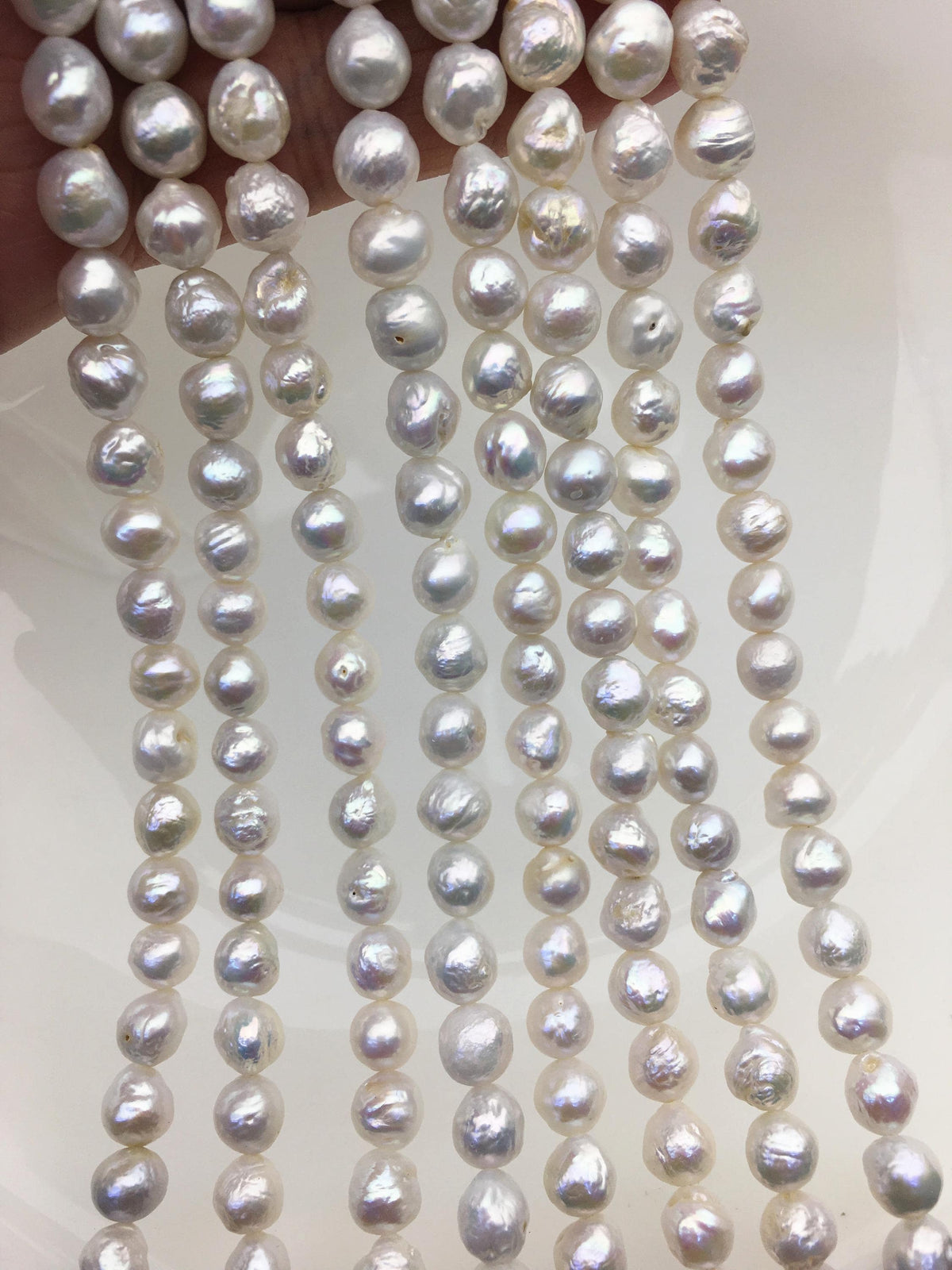 AA 7-8mm White Baroque near round pearls, potato shape pearl,Full Strand,Freshwater Pearl Near round Beads,CR7-T3
