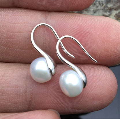 High-heeled pearl dangle earrings,8-8.5mm pearl,S925 Sterling Sliver pearl earrings,AAA button round pearl earrings for women,SE3-088