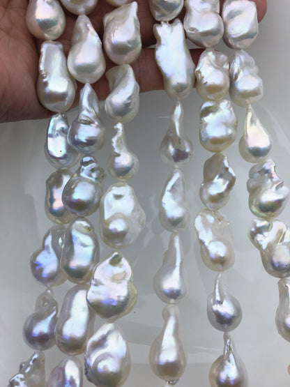 15.5'' AAA 14-18mm Big White flame ball freshwater pearl,FL15-3A-7-19