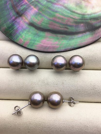 AAA 9-10mm gray round edison pearl stud earrings,S925 Sterling Sliver stud earrings,wedding pearl earrings,SE3-T9-6