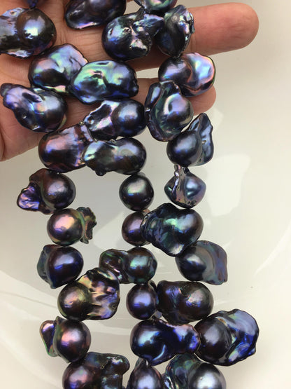 15.5'' AA+ 12-17mm black blue flame ball pearl,FL15-2A-5-50
