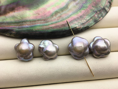 1 pairs AA+ 15-16mm Gray Brown Plum blossom Freshwater Pearl Piar,0.8mm through hole,ZS-103-37-12