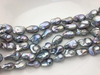 15.5'' AAA 14-17mm Big Gray flame ball freshwater pearl,FL15-3A-7-5