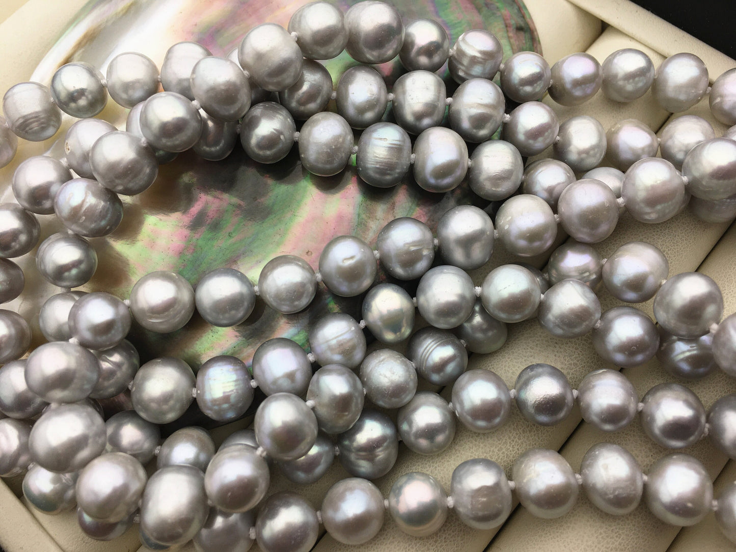58'' 9mm AA Gray potato Freshwater Pearl Necklace,NPN1-T34