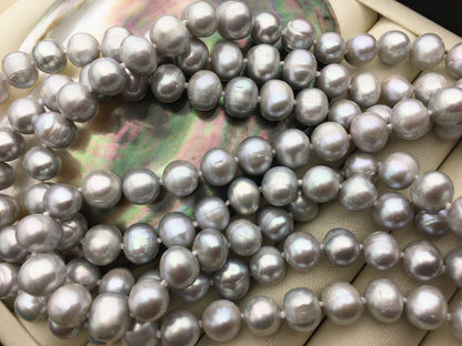 58'' 9mm AA Gray potato Freshwater Pearl Necklace,NPN1-T34