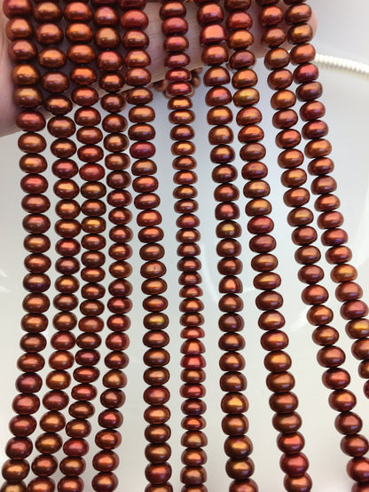 AAA 6.5-7mm brown button round freshwater pearls,full strand,loose button pearl,6mm Rondelle pearl Beads,SM6-T2