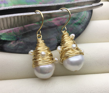 Big White Freshwater Pearl dangle earrings,earring with white Natural Pearl,SE3-120-4