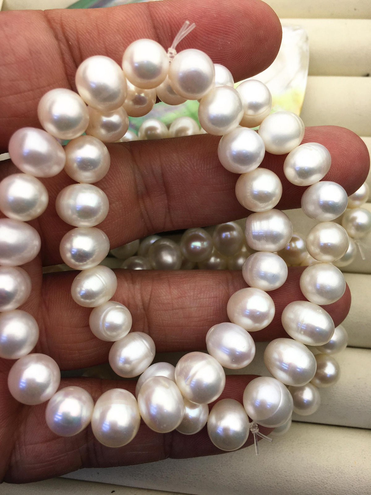1pc AA+ 8.3-9.3mm 7'' White Freshwater Pearl Elastic string Bracelet, Big Pearl Bracelet,B8-014