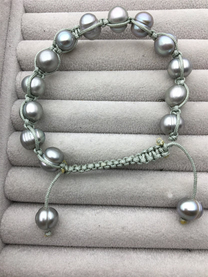 11mm big Gray pearl thread bracelet,adjust length,pearl bracelet, knotted freshwater pearl bracelet,Pearls Bracelet,B8-012