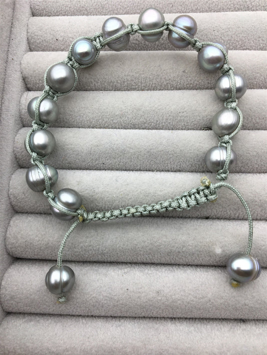 11mm big Gray pearl thread bracelet,adjust length,pearl bracelet, knotted freshwater pearl bracelet,Pearls Bracelet,B8-012