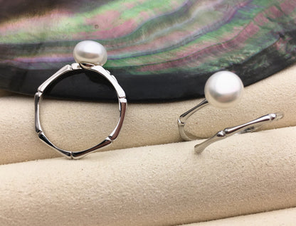 AAA single white button round Pearl Sterling silver ring,wedding rings for women,sterling silver 925 open ring jewellery,R1-060