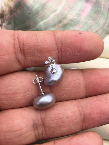 3 pairs AAA 11-13mm gray nugget baroque edison pearl stud earrings,SE3-T1