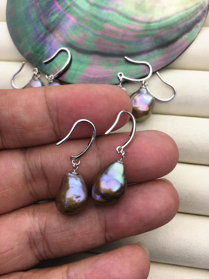 1 pair AAA 11-14mm gray bronze drop edison pearl dangle earrings,S925 Sterling Sliver earrings,SE3-T9-3