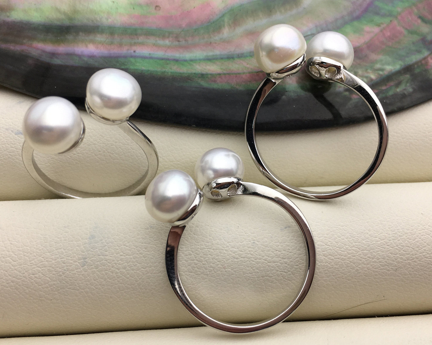 AAA white two Pearls Genuine Sterling silver ring,anniversary ring,wedding rings for women,sterling silver 925 open ring jewellery,R1-028
