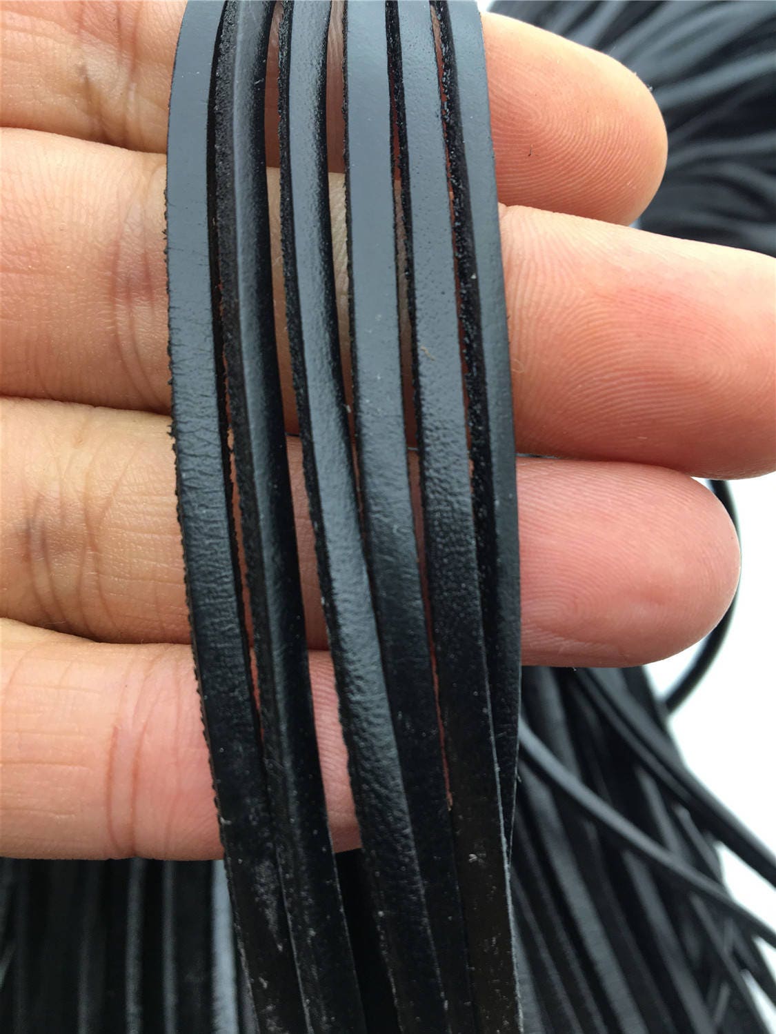 3-4mmx2mm Flat Black/coffer Color Leather Cord,Select Length,Wholesale Jewelry Supplies,Distressed Matte Finish,LC3-203