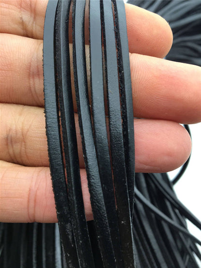 3-4mmx2mm Flat Black/coffer Color Leather Cord,Select Length,Wholesale Jewelry Supplies,Distressed Matte Finish,LC3-203