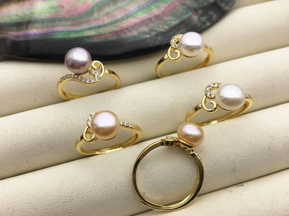 5pcs Gold Open white/pink/purple pearl ring,inexpensive engagement rings,fashion rings,fake diamond rings real pearls,R1-088-1