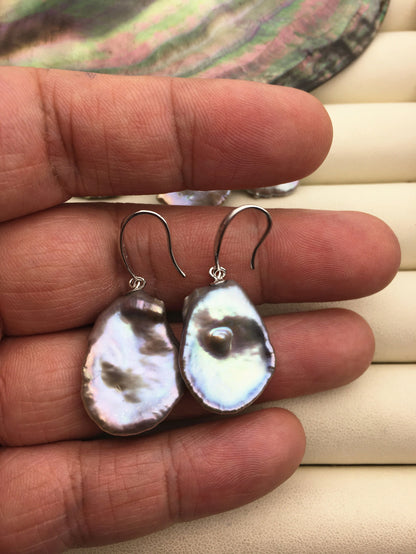 AAA 16-18mm big gray rainbow keshi Freshwater Pearl Dangle Earrings,Earrings for Women Girls,SE3-013