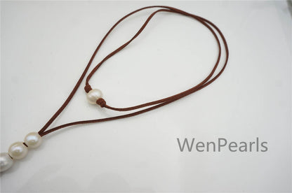 Big white pearl leather necklace,Long length necklace,jewelry gift for her,handmade pearl necklace,pearl necklace,necklace,Le4-048