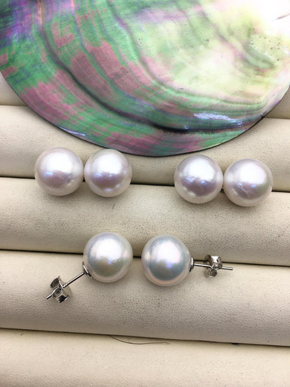 AA+ 12-13mm big white round edison pearl stud earrings,SE3-T9-29