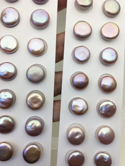 2 pairs AAA 13-14mm Purple Coin Freshwater Loose Pearls Pair,For make Pearl Jewelry,0.9mm half hole,COIN11-3A-3-5