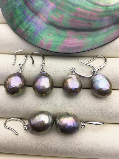 1 pair AAA 11-14mm gray bronze drop edison pearl dangle earrings,S925 Sterling Sliver earrings,SE3-T9-3