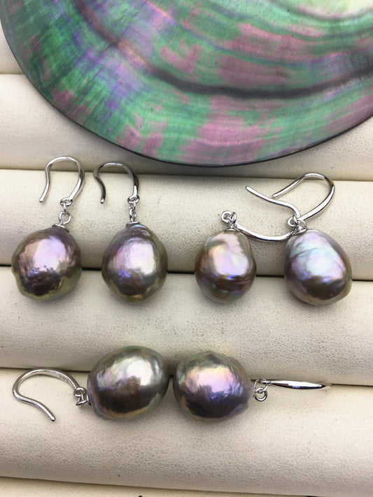 1 pair AAA 11-14mm gray bronze drop edison pearl dangle earrings,S925 Sterling Sliver earrings,SE3-T9-3