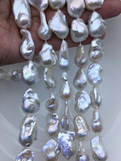 15.5'' AAA 14-18mm Natural White flame ball pearl,FL15-3A-7-42