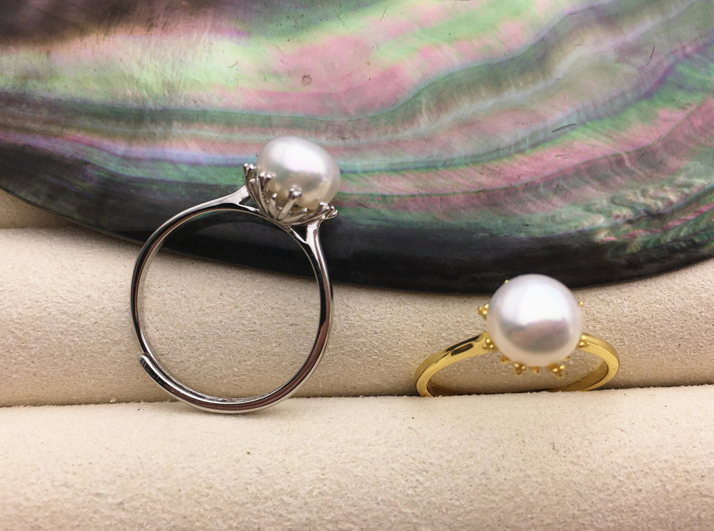 AAA white Pearl Genuine Sterling silver ring,Silver Gold wedding rings for women,sterling silver 925 open ring jewellery,R1-057