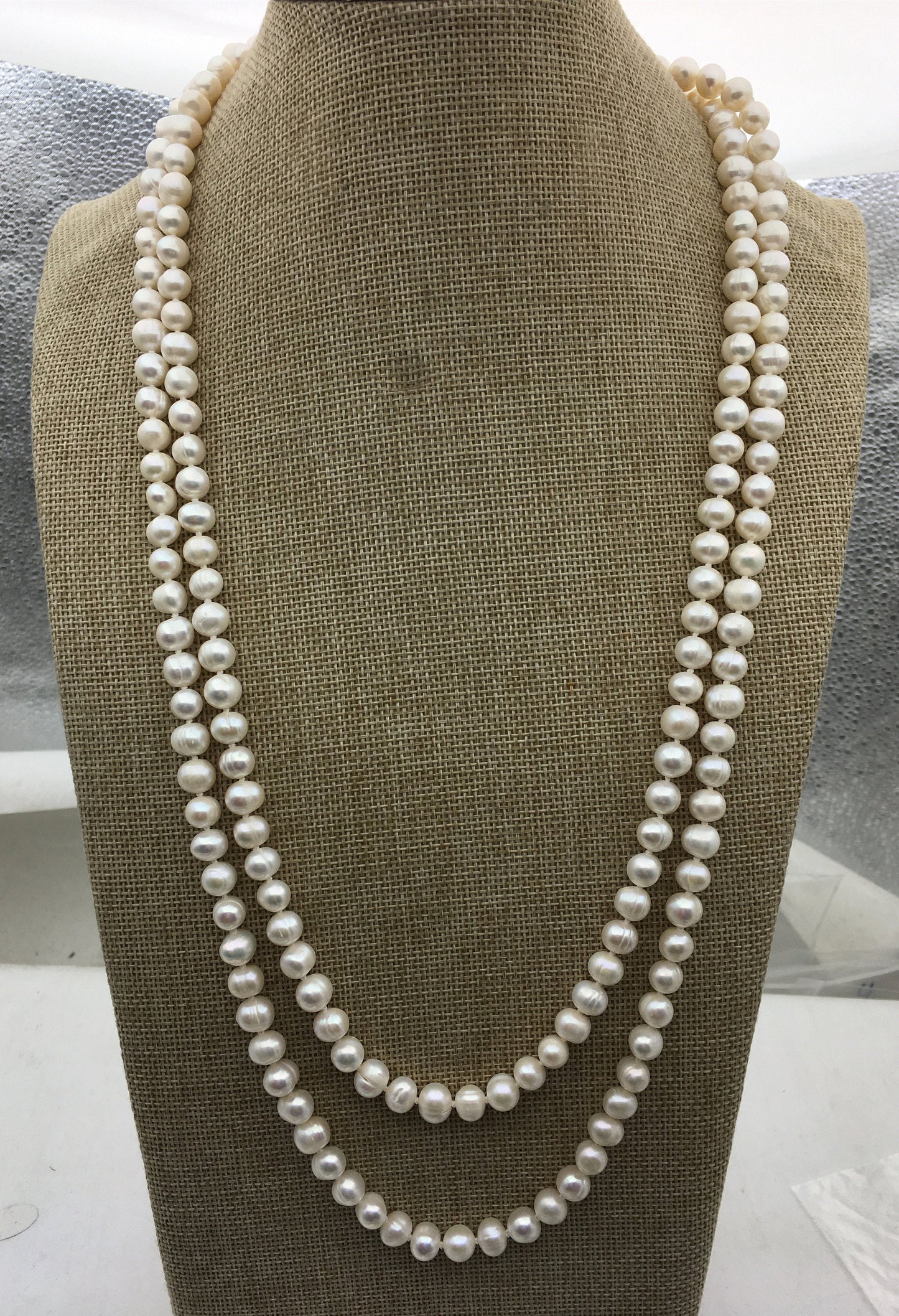 58'' 8mm white potato Freshwater Pearl Necklace,NPN1-049