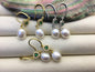 AAA 9mm White rice pearl cz stud earrings,zircon S925 Sterling Sliver pearl earrings,green stone earrings,SE3-002