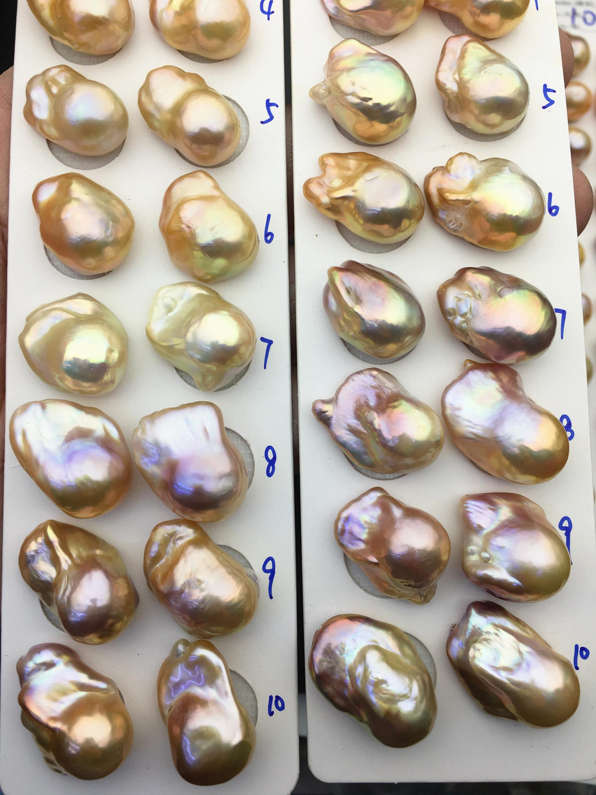 1 pair AAA 13-15mm Natural pink peach Rainbow Flame ball Pearl Pairs - large Baroque freshwater pearl pairs,Fire Ball Pearl,FL15-3A-8-28