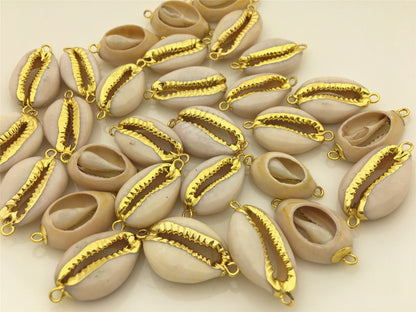 10pcs 14-16x20-22mm White Natural Cowrie Shell Connector Double Bails Sea Shell Beach Shell Handmade Gemstone Charm Making Jewelry,ACC-O-007