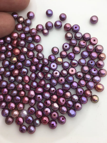 30pcs AAA 5-5.5mm purple button round freshwater pearl,0.9mm half hole,BTN5-T6