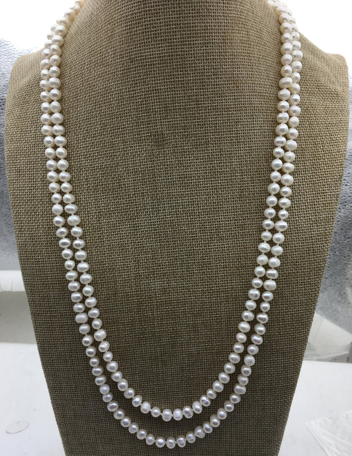 57'' AA+ 6mm white potato pearl Necklace,white Pearl necklace,NPN1-069