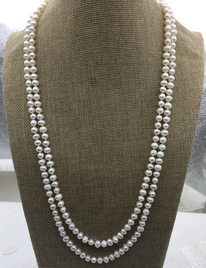57'' AA+ 6mm white potato pearl Necklace,white Pearl necklace,NPN1-069