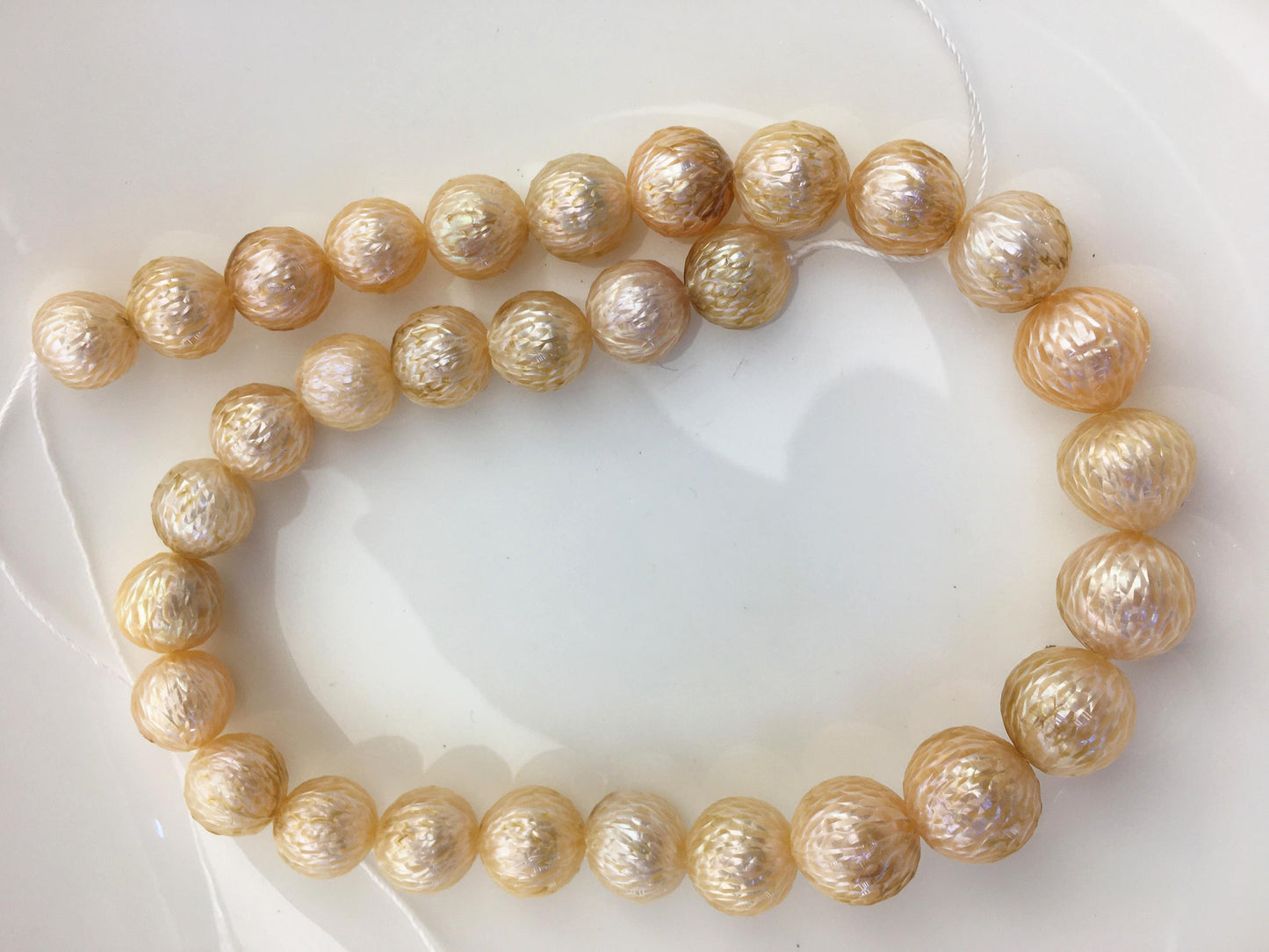 15.5'' AA+ 11-14mm Orange Near Round Carved Freshwater Pearl - Hand Carved - CAC-T26