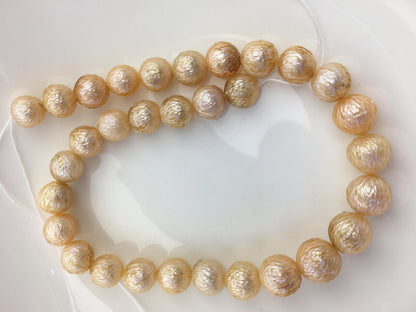 15.5'' AA+ 11-14mm Orange Near Round Carved Freshwater Pearl - Hand Carved - CAC-T26