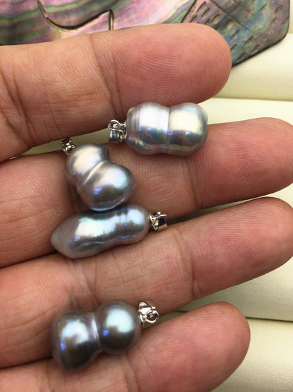 3pcs AAA 11-13mm gray baroque gourd pearl pendant necklace,S925 Sterling silver pendant,NC1-T60