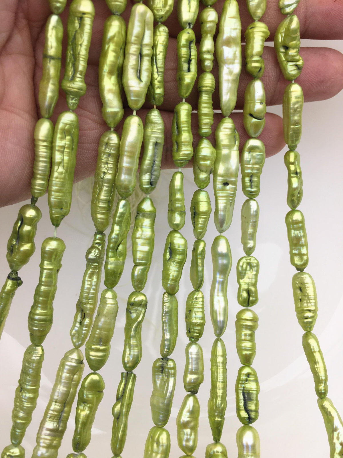 AA 5-7mm green Biwa Pearl Necklace,Genuine Fresh Water Pearl,Wedding Necklace,Mothers Day,ZS-80-10-51