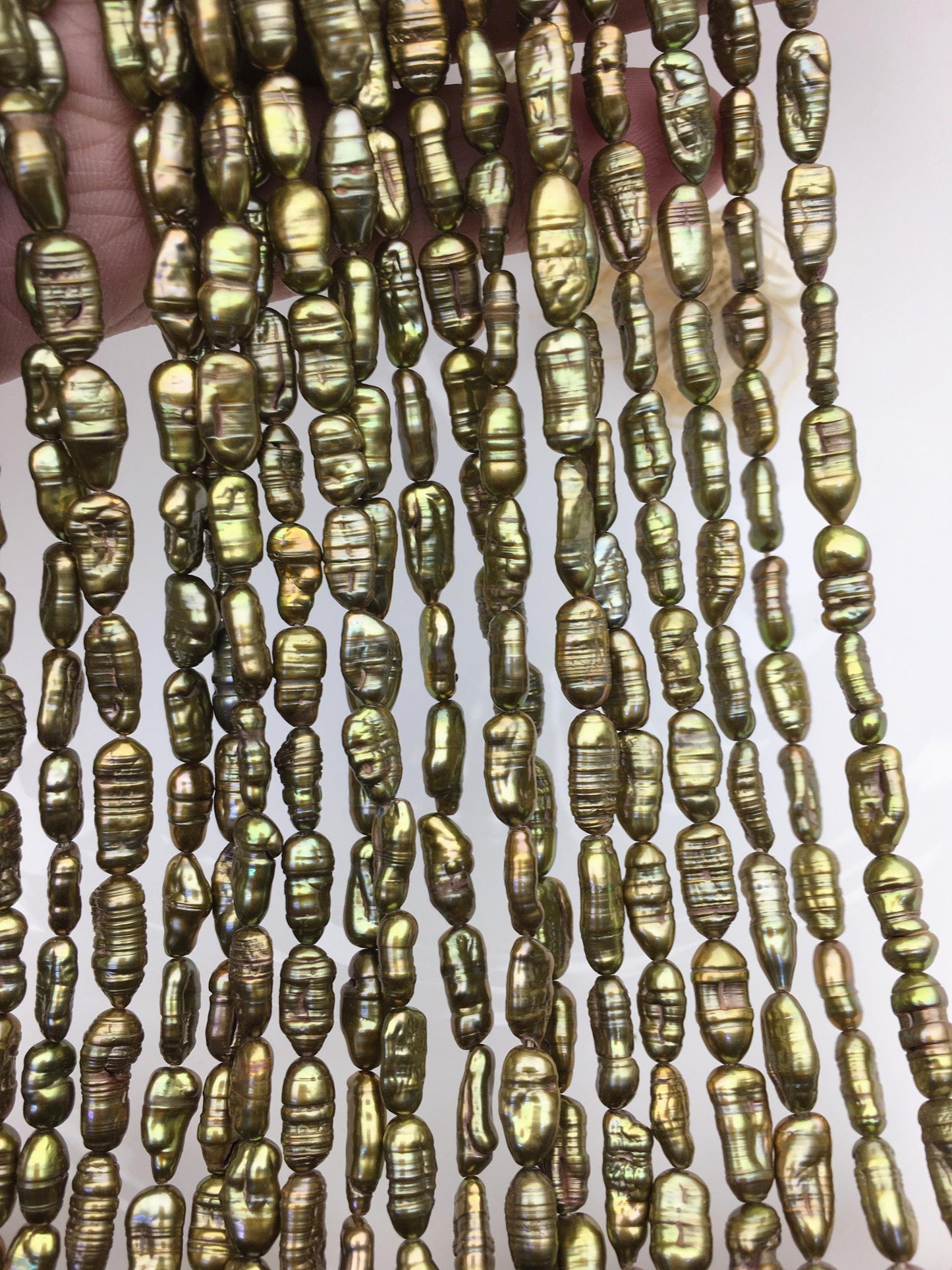 AA+ 5-6mm green yellow toothpick Biwa Pearl Necklace,Genuine Fresh Water Pearl,Wedding Necklace,Mothers Day,ZS-80-10-13