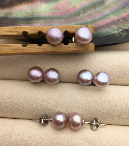 AAA+ 7-8mm purple Pearl Stud Earrings, pearl earrings,S925 Sterling Silver,Wedding,classic pearl studs,SE1-059