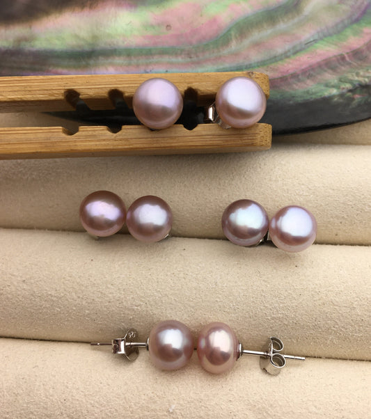 AAA+ 7-8mm purple Pearl Stud Earrings, pearl earrings,S925 Sterling Silver,Wedding,classic pearl studs,SE1-059