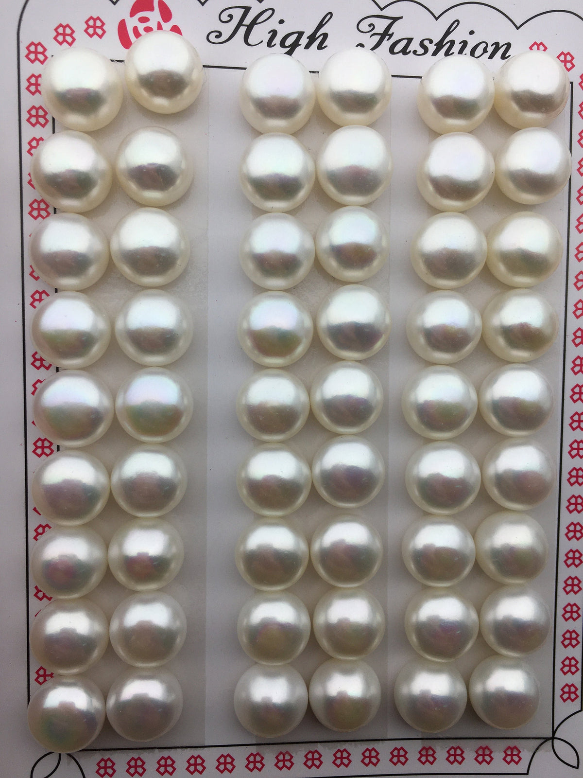 2 pairs AAA+ 9.5-10mm button round freshwater pearls pairs,earring material,flat back pearl pair,half drilled,BTN9-4A-2