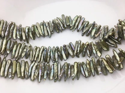 AA+ 4-6mm green Biwa Pearl Necklace,Genuine Fresh Water Pearl,Wedding Necklace,Mothers Day,ZS-80-10-35