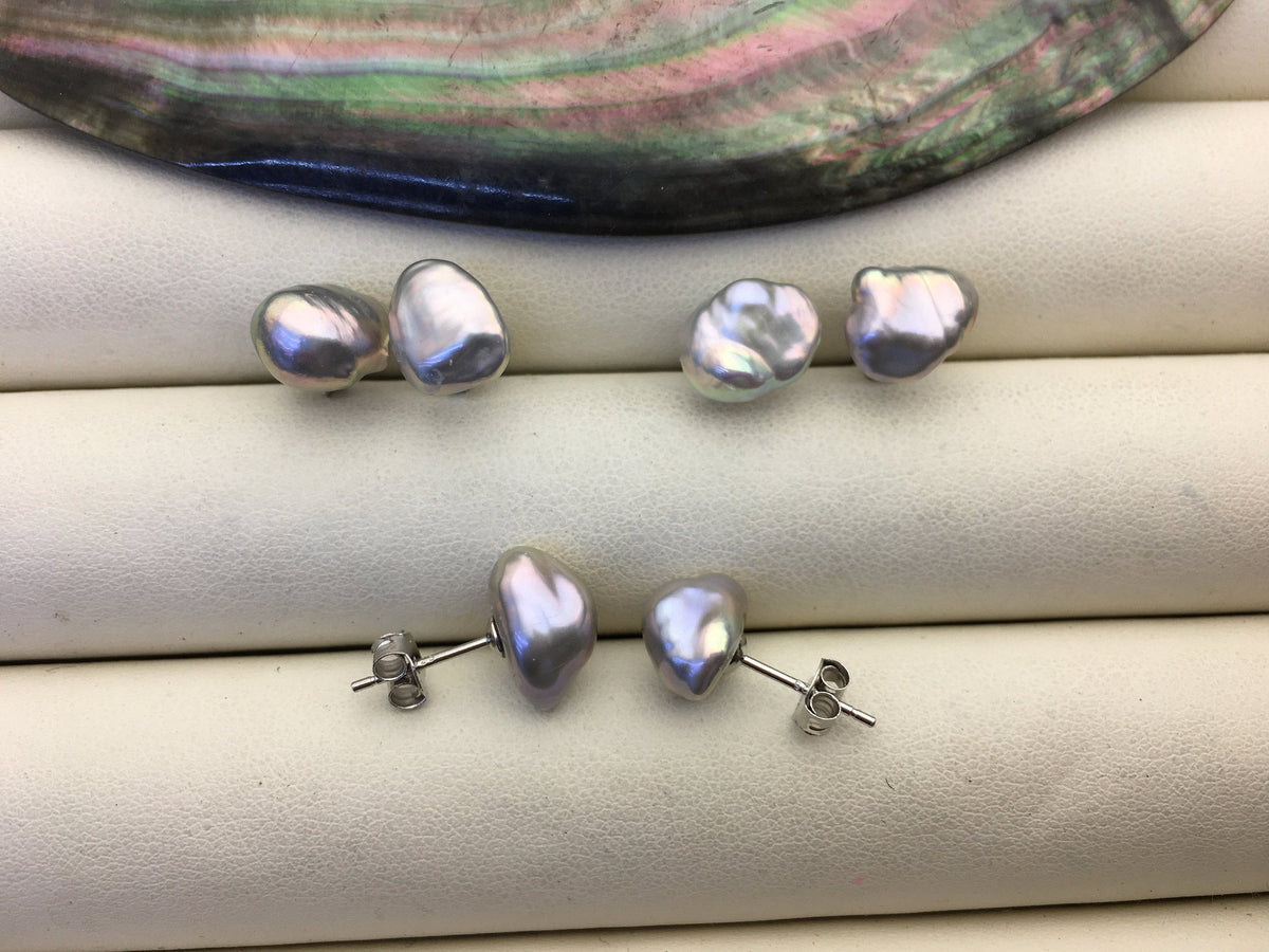 AAA 8-9mm Gray Rainbow keshi Freshwater Pearl Stud Earrings,Stud Earrings for Women Girls,SE3-T53